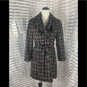 Charlotte Russe Plaid Belted Button Up Coat